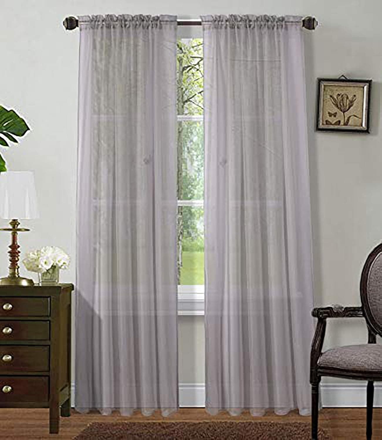 Sapphire Home Window Sheer Curtain - 2 Panels Window Curtains w/Rod Pocket, Voile Sheer Curtains 84 inch Length 2 Panels for Bedroom/Living Room, Window Curtain Panels 54 x 84 Inches (Silver/Gray)