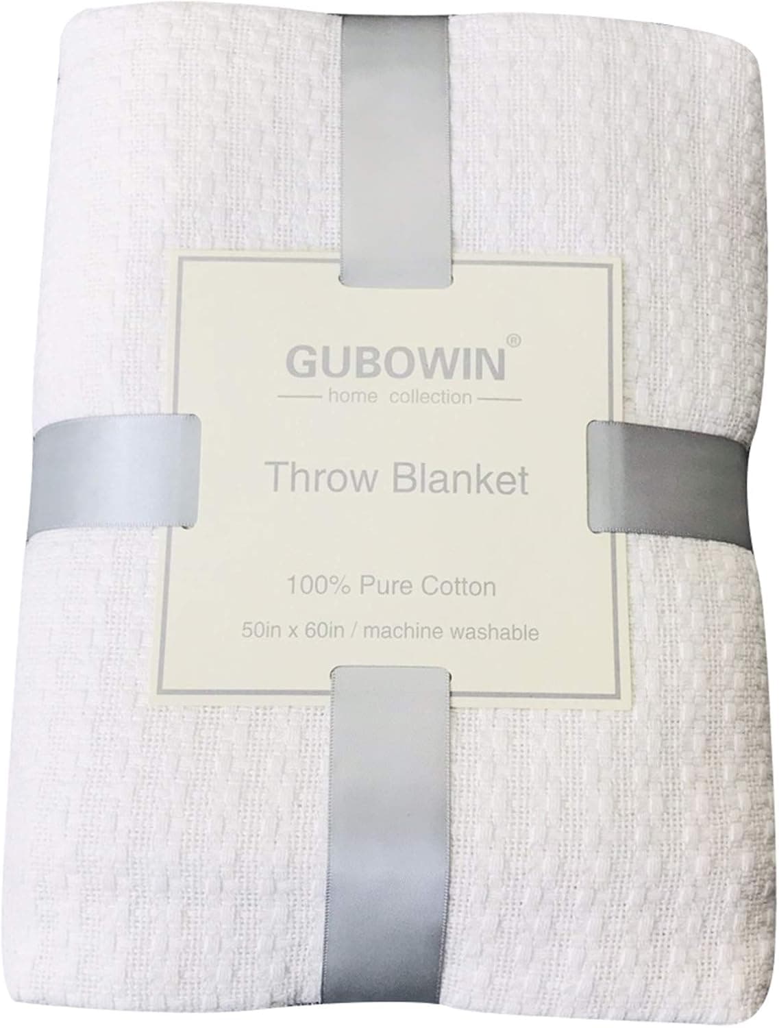 GUBOWIN 100% Natrual Cotton Soft Throw Blanket for Bed,All Season for Sofa,Couch and Living Bed Room(White,50"x60")