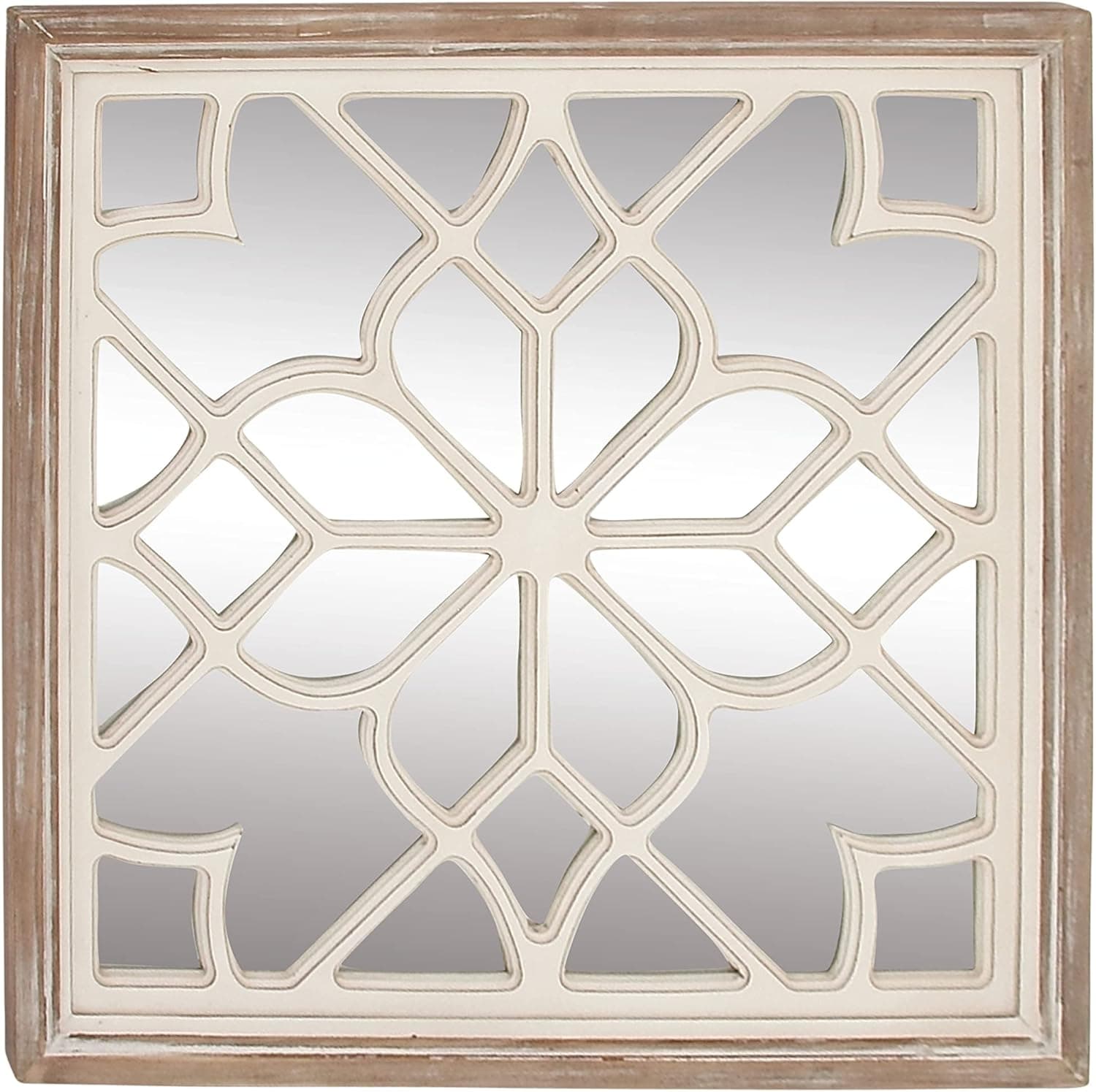 Deco 79 Wood Geometric Carved Wall Mirror, 30" x 1" x 30", White