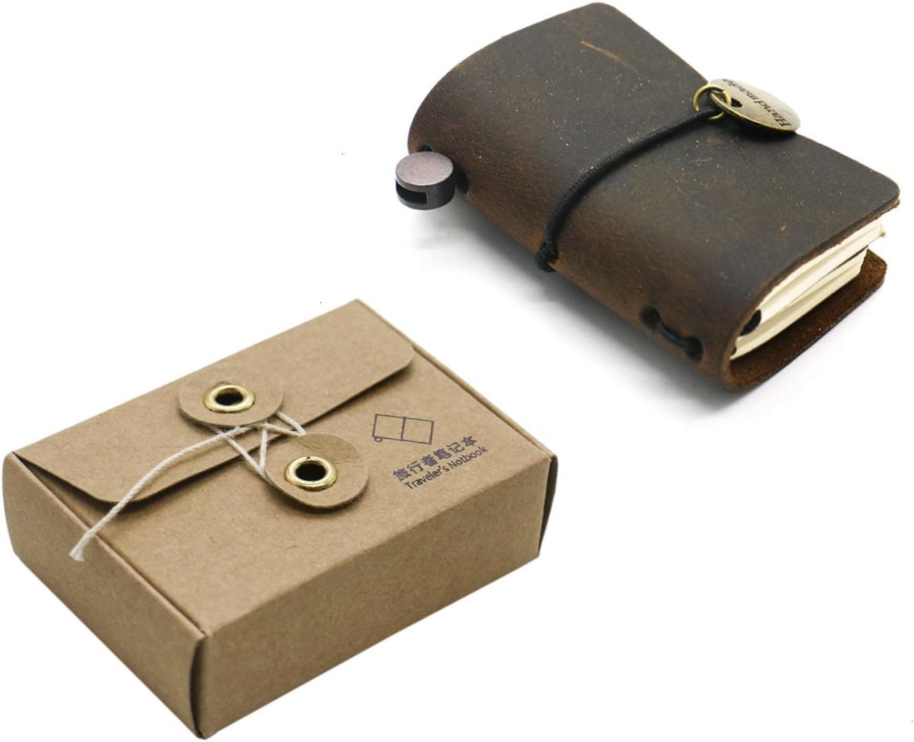 HUELE Tiny Handmade Refillable Leather Travelers Notebook Journal Small Vintage Genuine Leather Notebook For Writing, Travel Diary, Daily Planner