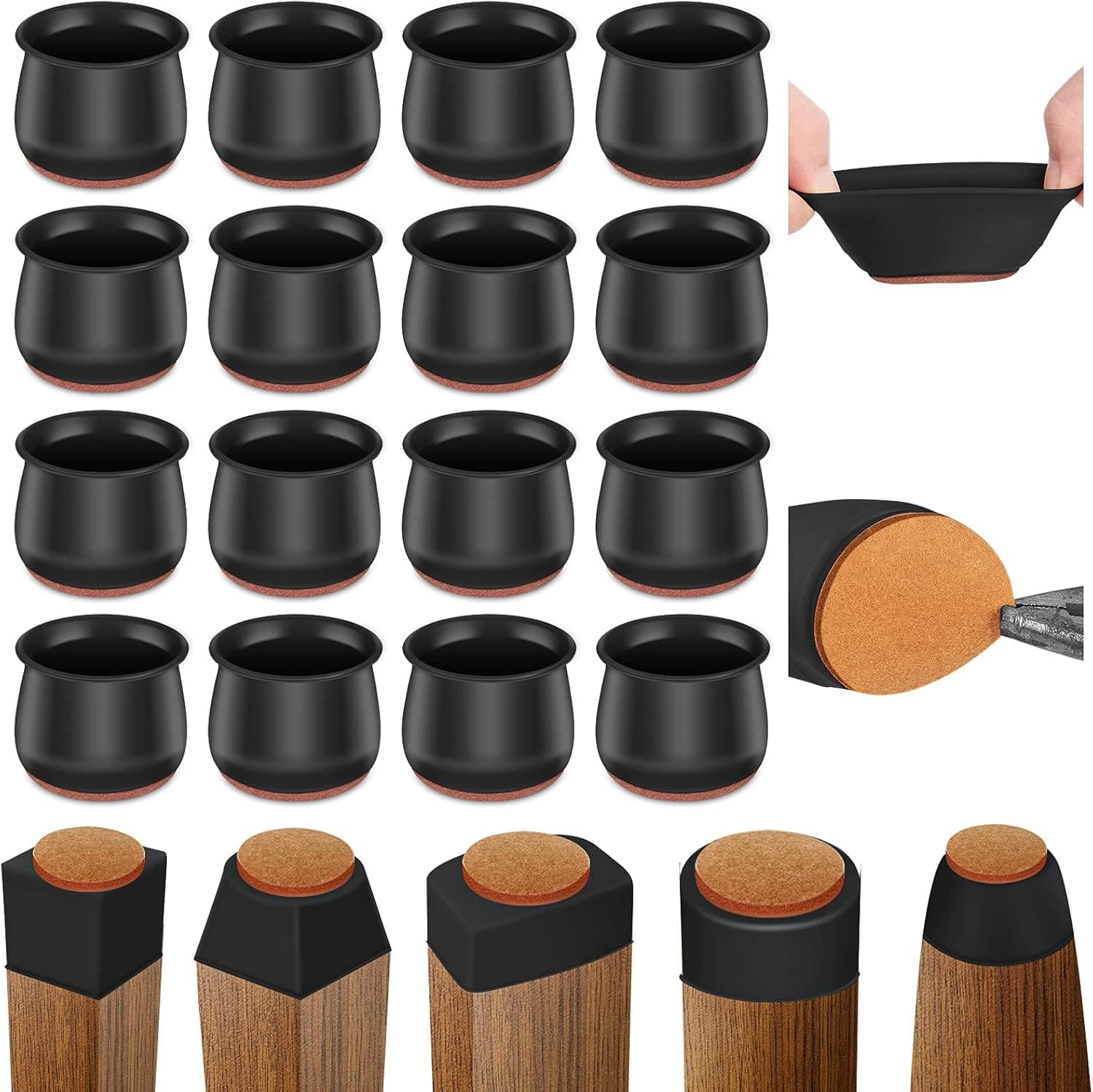 Silicone Chair Leg Floor Protectors,16pcs Floor Protectors for Chairs,Rubber Chair Leg Caps for Wood Floors,Chair Leg Protectors for Hardwood Floors,Rubber Chair Leg Covers (Small, Black-16pcs)