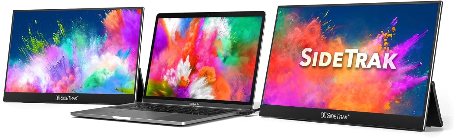 SideTrak Solo Triple Portable Monitor for Laptop | 2 Freestanding 15.6” FHD 1080P LED Screens | Compatible with Mac, PC, & Chrome | USB-C or HDMI | Speakers & HDR Mode