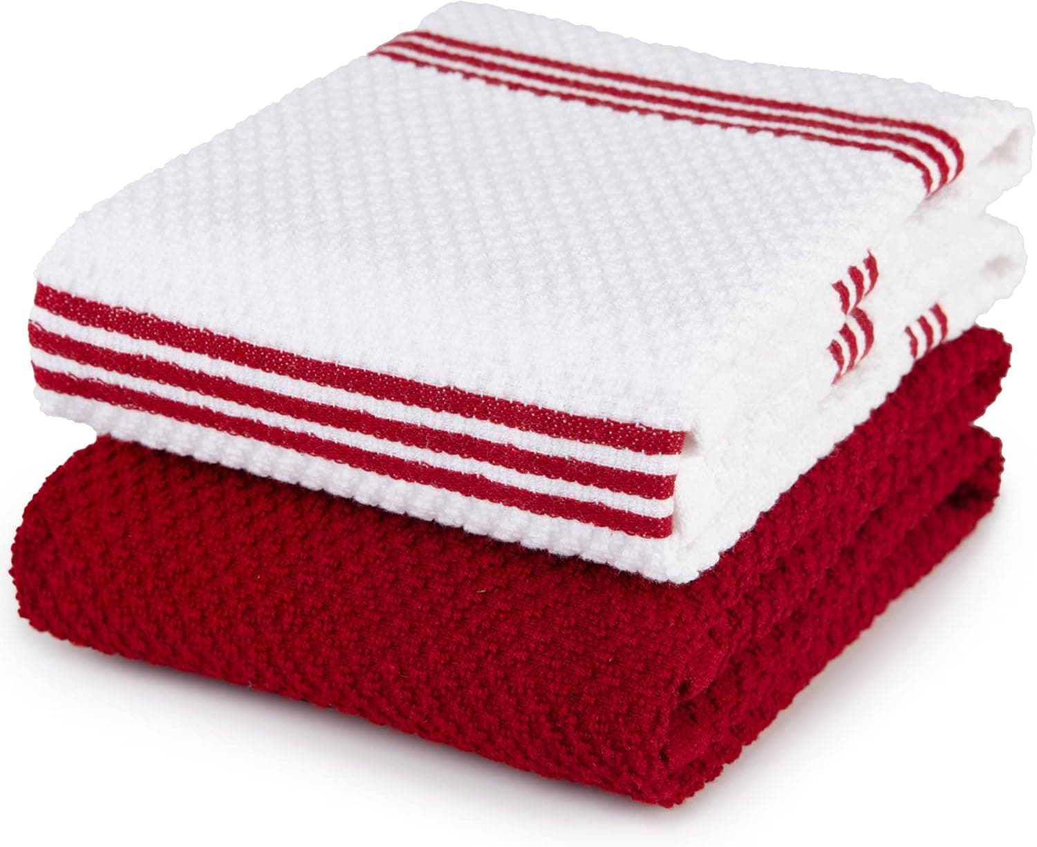Sticky Toffee Cotton Terry Kitchen Towels Set of 2, Red and White Hand Towels, Tea Towels, Reusable and Absorbent Cleaning Cloths, Oeko-Tex Cotton, 28 in x 16 in
