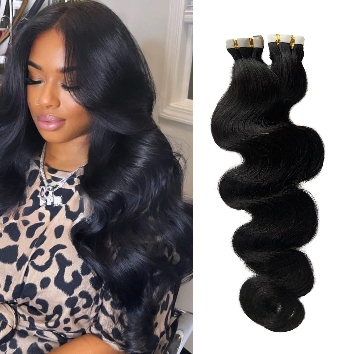 Tape in Hair Extensions Human Hair, Body wave Tape ins for Black Women Human Hair, Natural Black Tape in Real Hair Extensions, 20pcs 50g/Pack Seamless Skin Weft Tape in Remy Hair Extensions 14 Inch