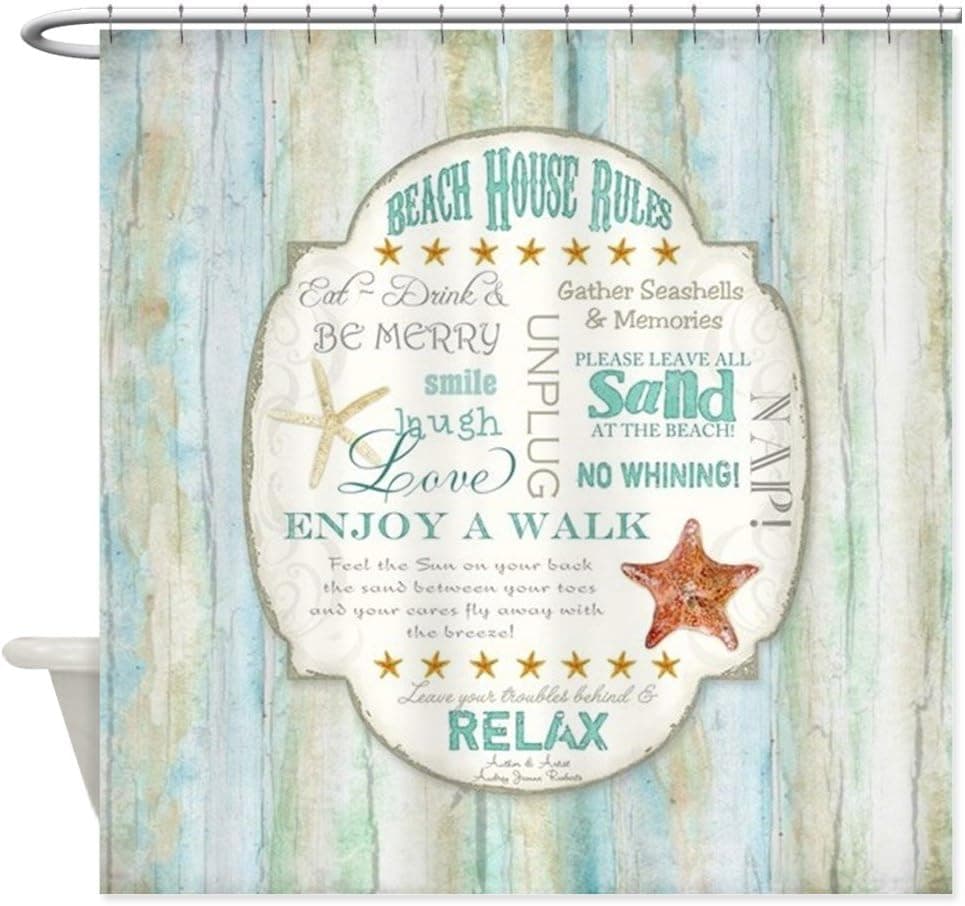 CafePress Beach House Rules Ocean Driftwood B Decorative Fabric Shower Curtain