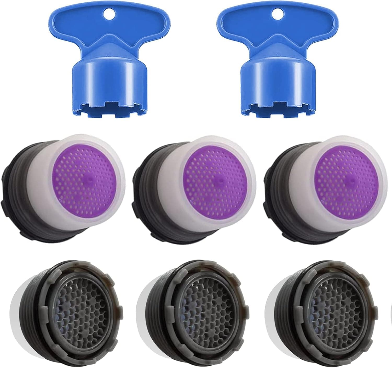 6 pieces of M16.5 buffer faucet aerator + 2 pieces of aerator remover key tool, replacement parts for bathroom or kitchen 16.5mm/0.65 inch plug-in restrictor, filter and buffer aerator