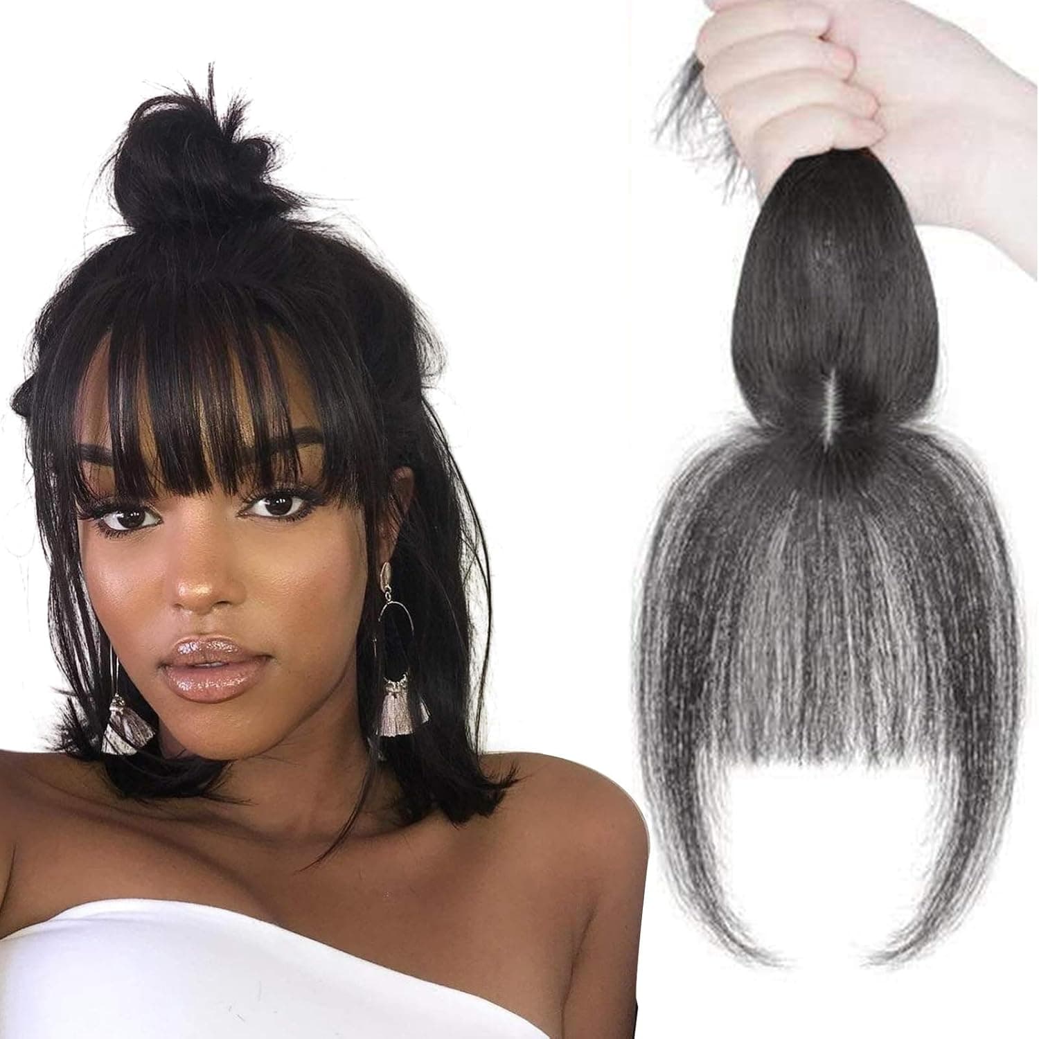 Clip in Hair 3D French Air Bangs Natural Black Straight Neat Straight Synthetic Hair Extensions Hairpieces Frings Bangs for Women