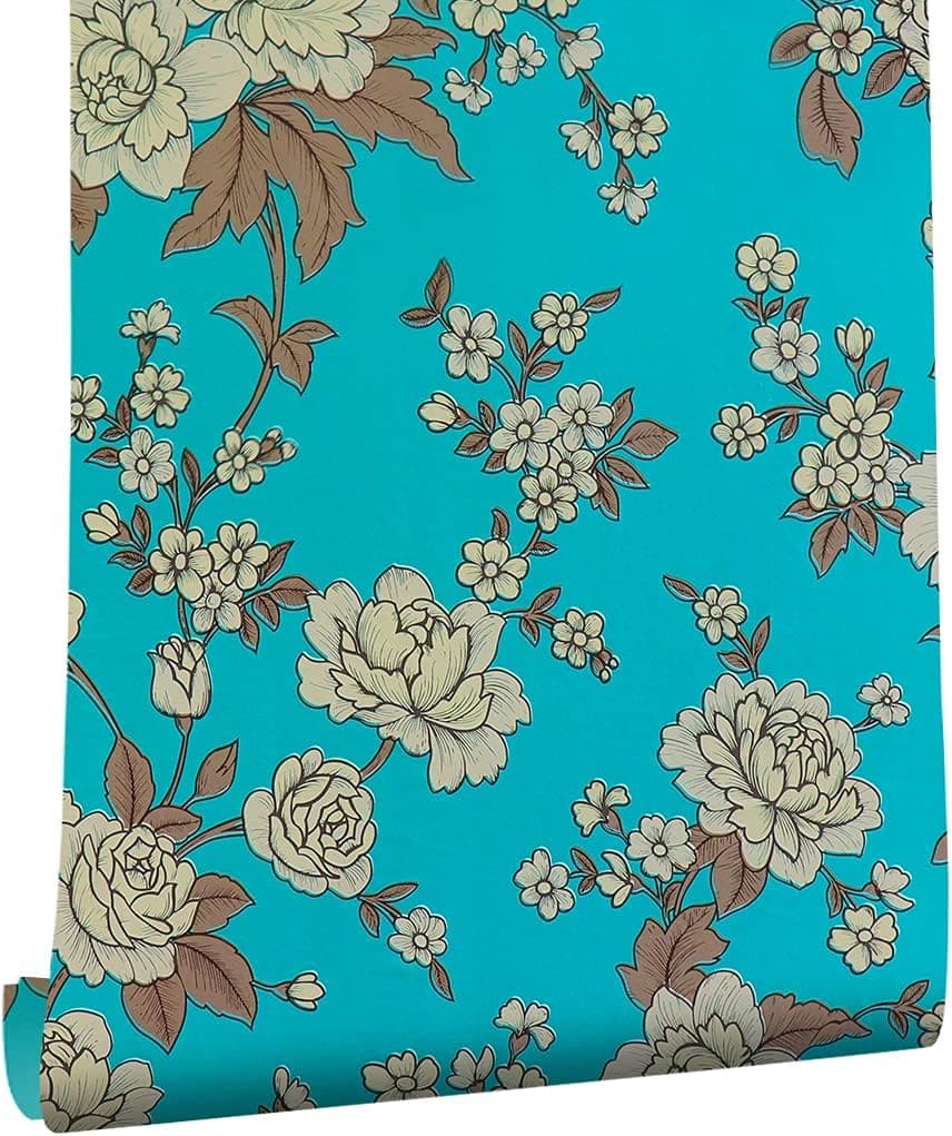 Crown-QI Wallpaper Stick and Peel Self Adhesive Vinyl Film Wall Paper Decorative Wall Covering Drawer and Shelf Liner Stick Paper (Blue, 17.7x118)