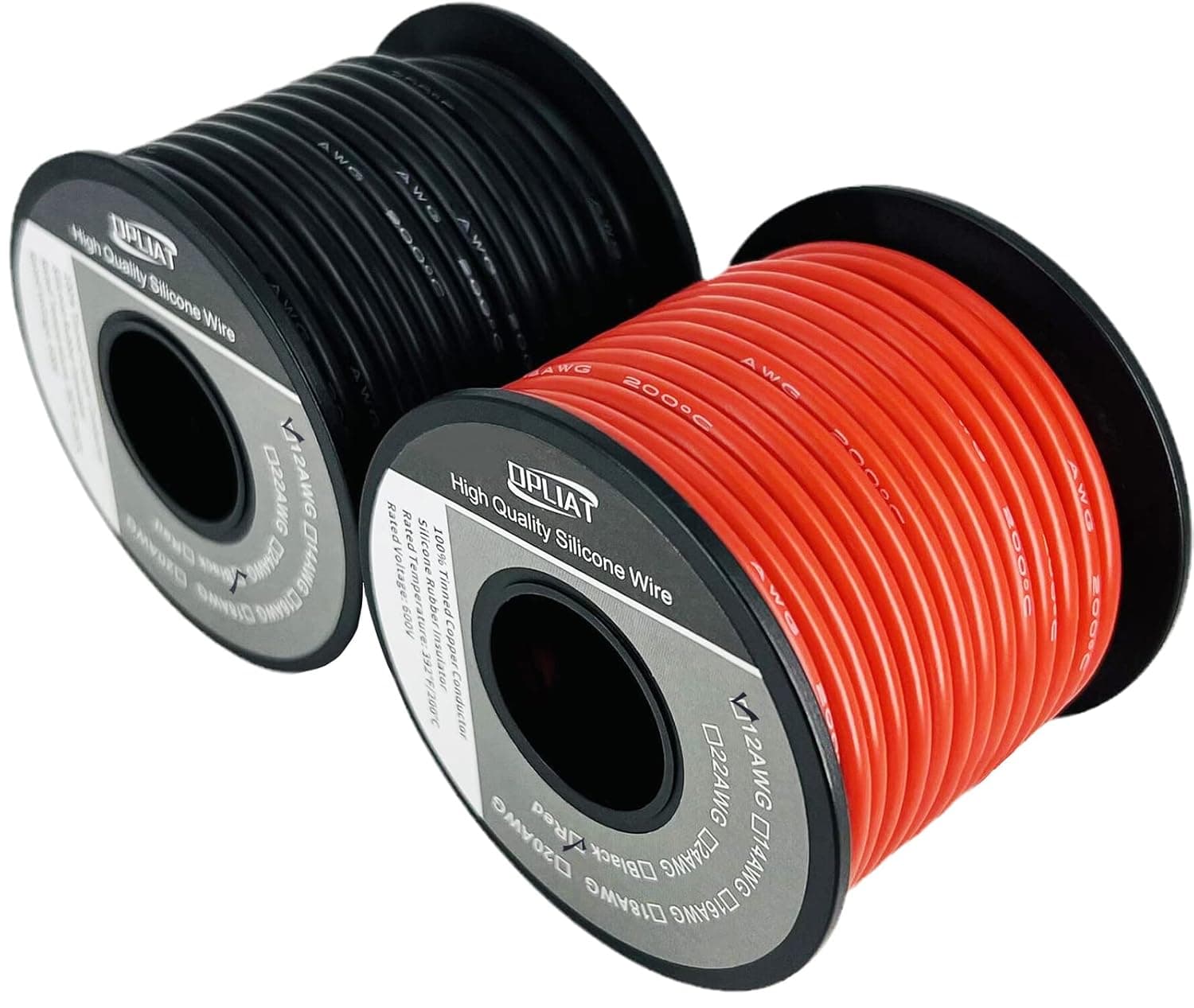 OPLIAT 12 Gauge Wire【Red 25ft + Black 25ft】High Temp Silicone Wire 200 Degree C - Ultra Flexible 12 AWG Stranded Tinned Copper Wire for Battery Cable, Automotive, Inverter, RC Car, Solar Panel