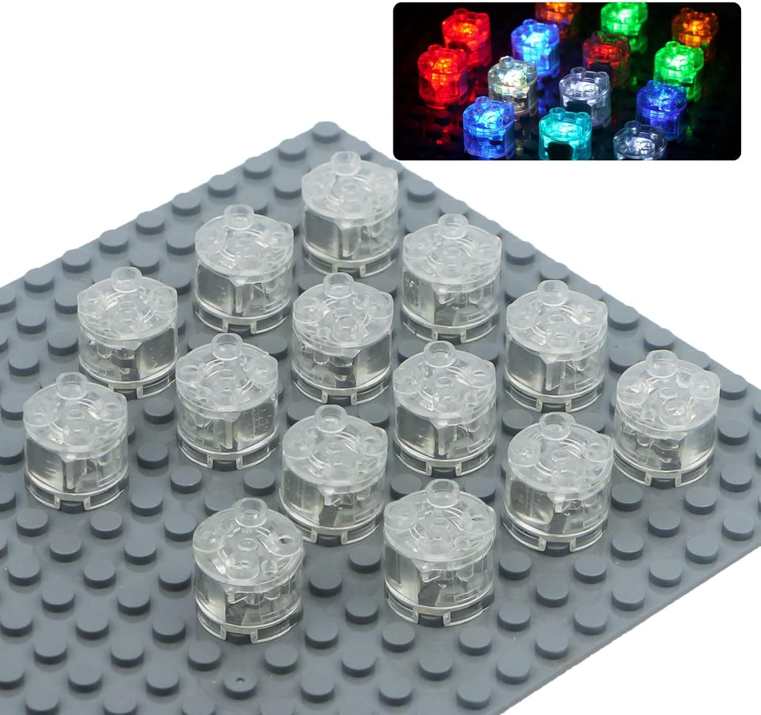 Light Up Bricks Accessories Kits, 2x2 Classic Transparent LED Light Brick Pack, 14 Pieces Parts Building Blocks Set Toys