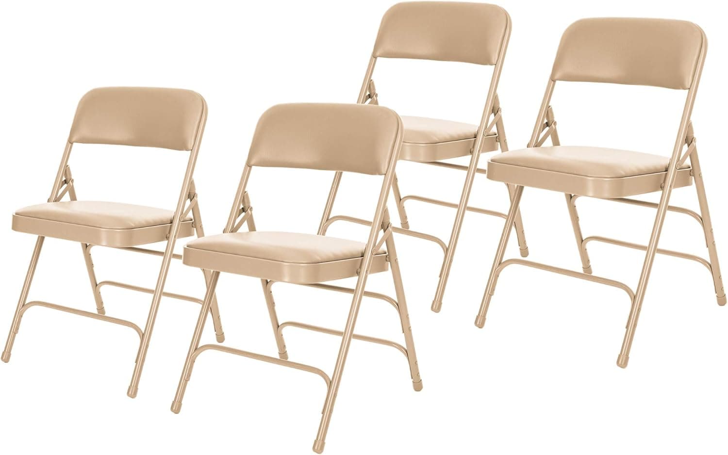 OEF Furnishings Premium Vinyl Upholstered Triple Brace Double Hinge Folding Chair, Beige