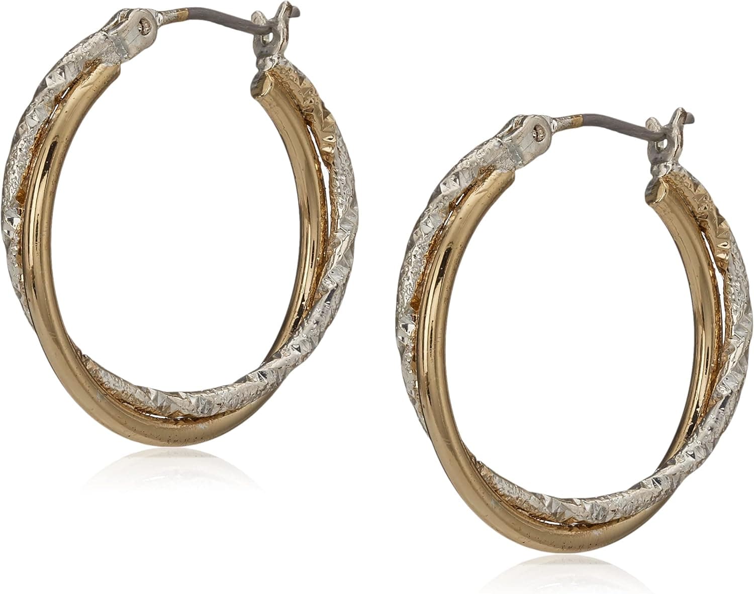 Napier Classics Two Tone Textured Click Top Hoop Earrings