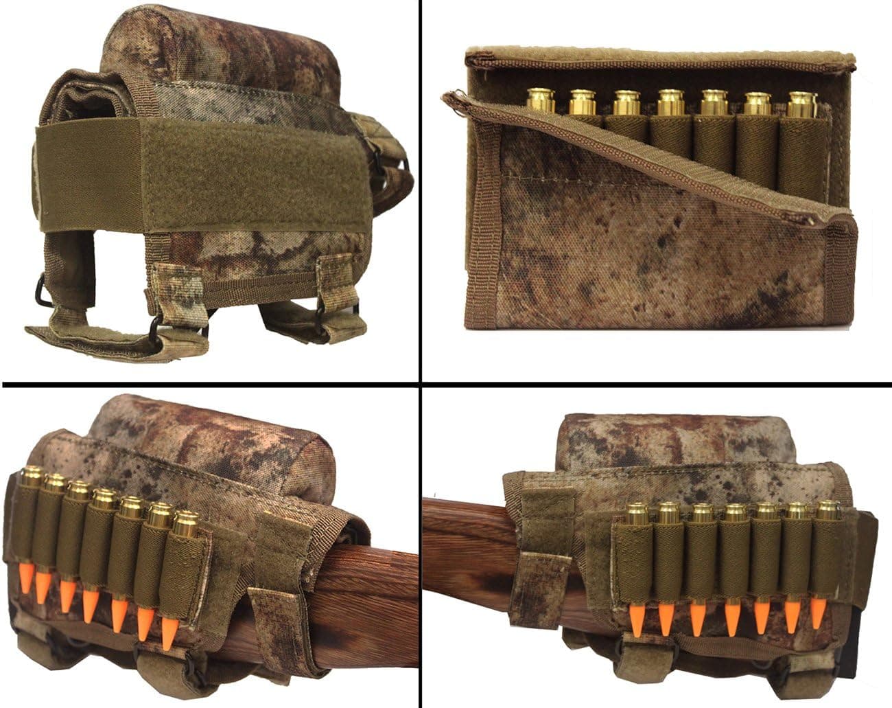 Ultimate Arms Gear Rifle Ammo Round Shot Shell Cartridge Stock Buttstock Cheek Rest Carrier Case Holder Fits .308 300 Winmag .30-06 .3006 .30 06 Models, Tactical Camo