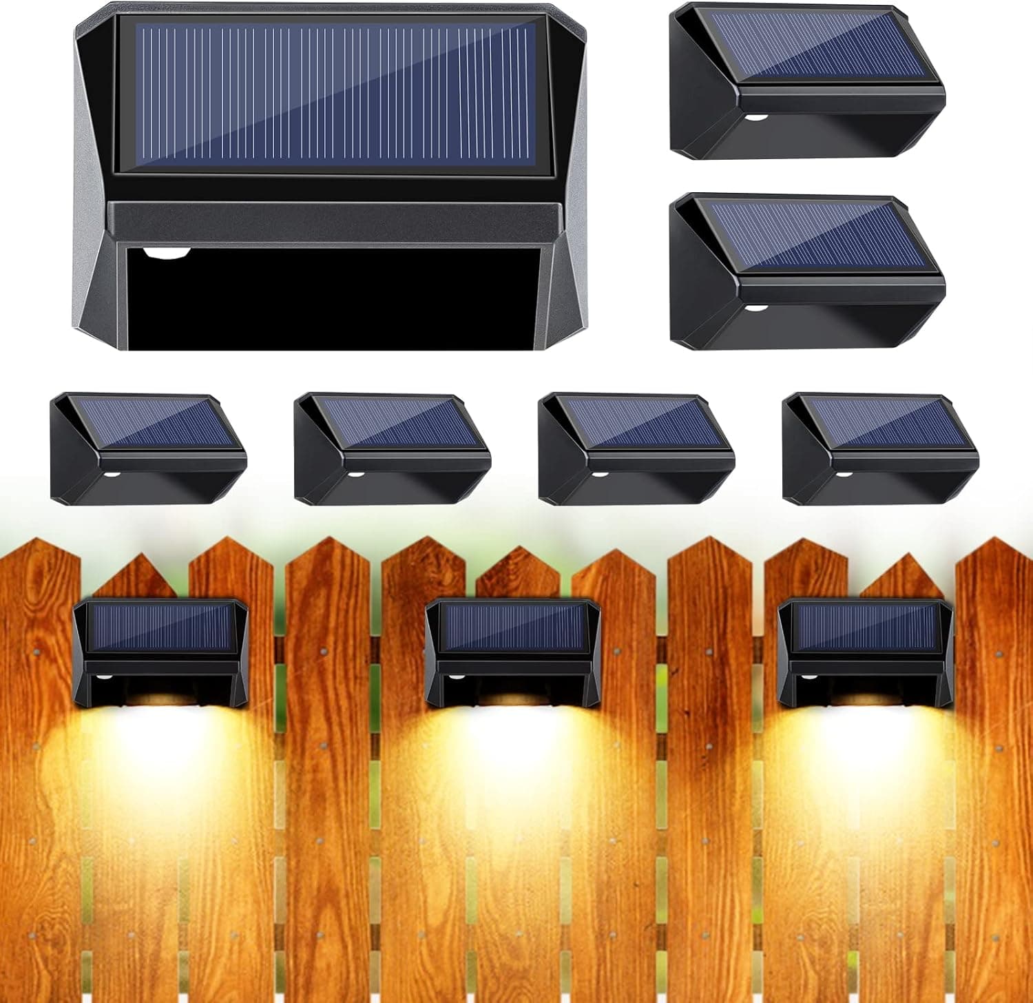 JOFIOS Solar Fence Lights, 8Modes Warm White, Cool White and RGB, Solar Deck Lights Outdoor Waterproof Fence Lights Solar Power, Solar Deck Lights Perfect for Patio, Yard, Wall, Fence, Step. (6pack)