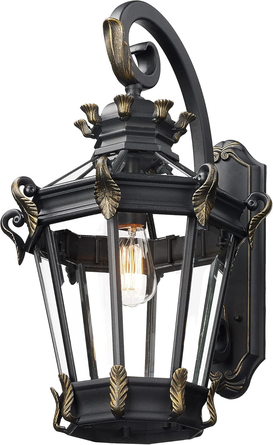 Emliviar Farmhouse Large Outdoor Wall Lantern, 24.4" Vintage Rustic Exterior Porch Light with Clear Glass for House Patio, Die-Cast Aluminum in Black Finish, XE267B BG