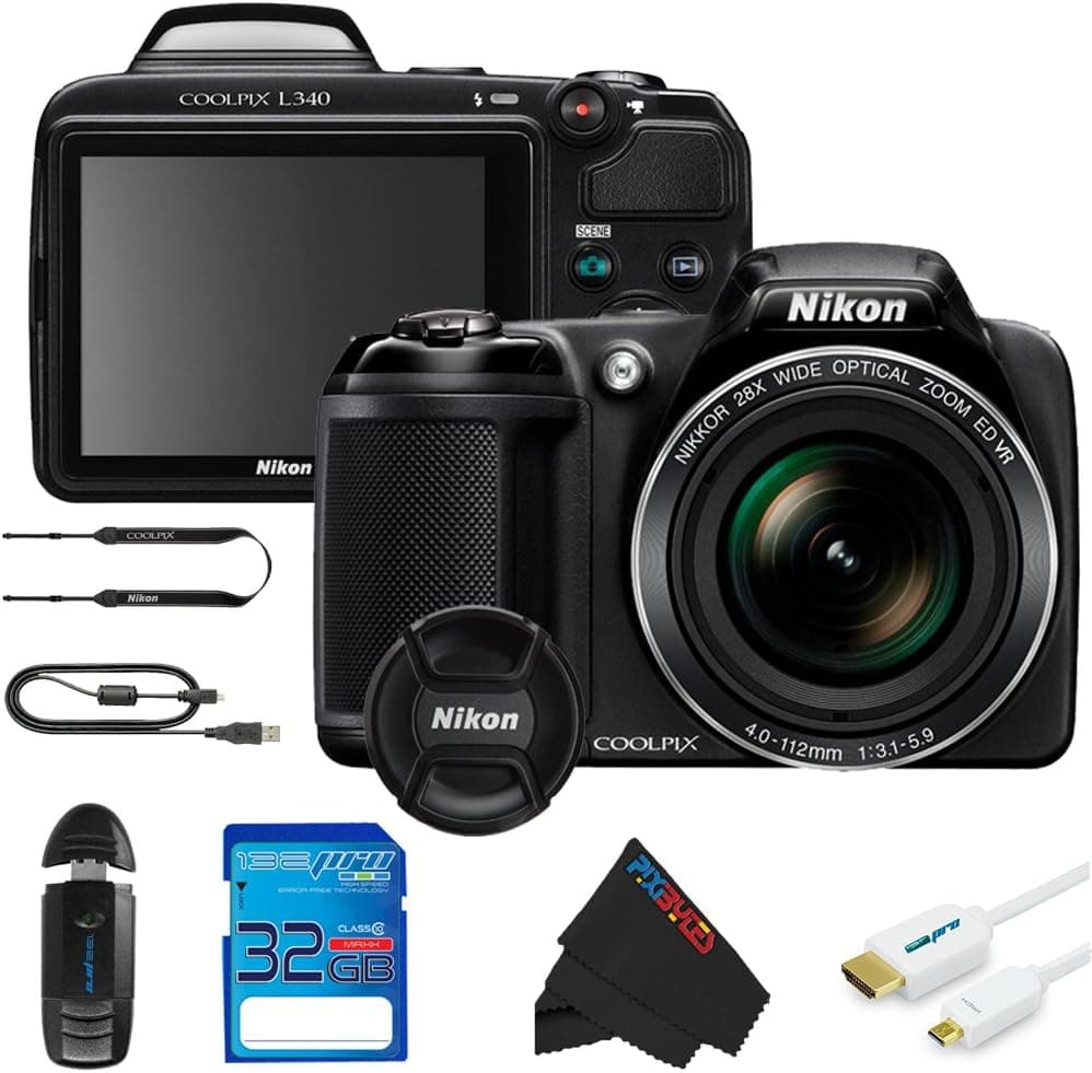 Nikon COOLPIX L340 Digital Camera (Black) +32GB Pixi-Basic Accessory Bundle