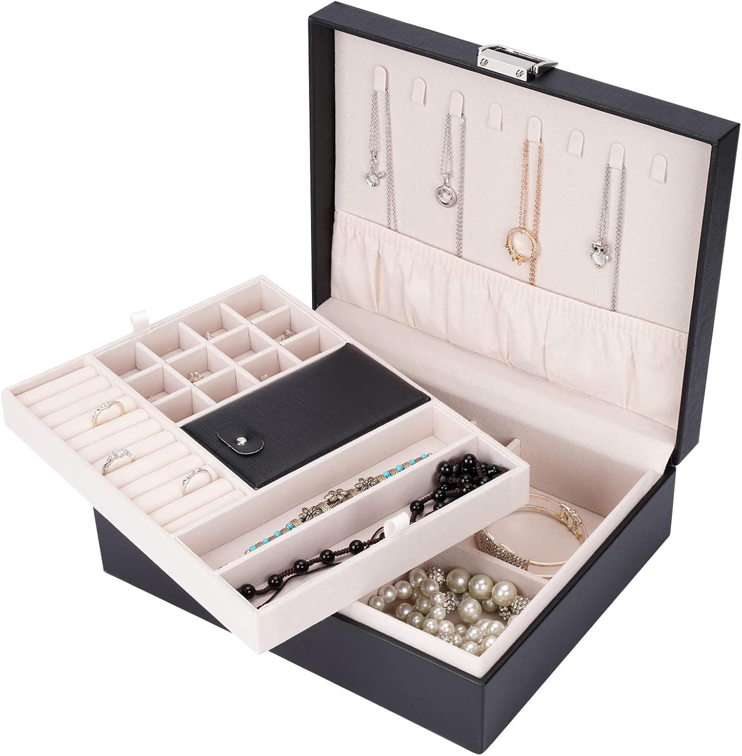 ATAIMEISEN Jewelry Box Organizer, Travel Jewelry Storage Boxes Necklace Holders Display Tray Storage Case(BLACK) ¡­