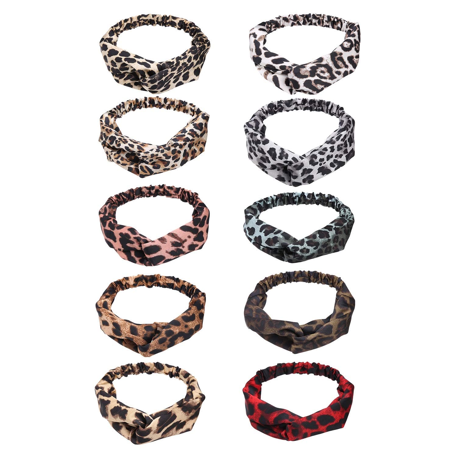10 Pack Leopard Headbands Turban Headwrap Wide Knot Dot Hairbands Soft Satin Hair Accessories for Women Girls