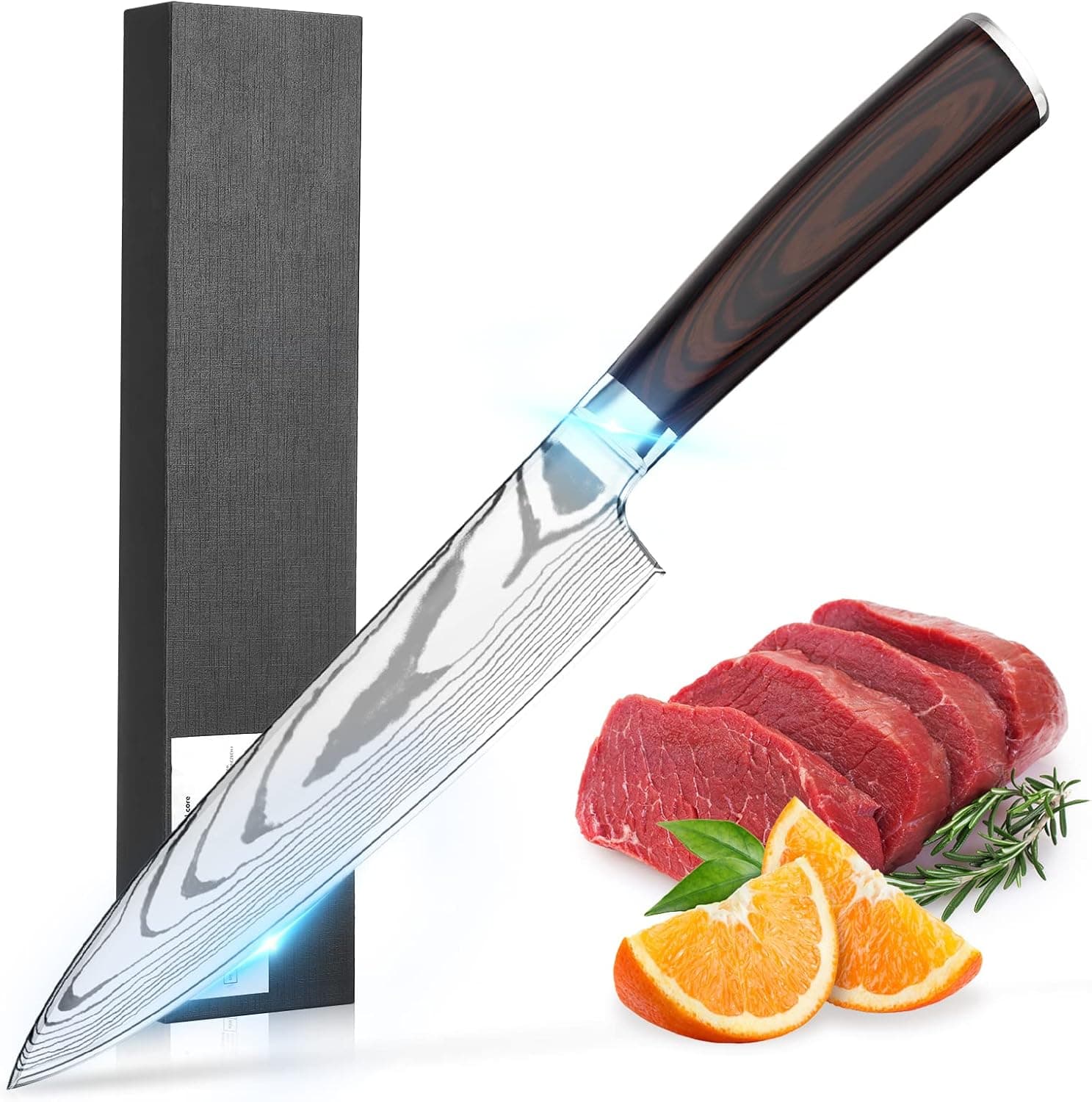 Adoric Chef Knife 8 inch Kitchen Knife, High Carbon Stainless Steel Sharp Damascus Japanese Knife with Ergonomic Handle and Superb Edge Retention, Including Gift Box for Home and Restaurant