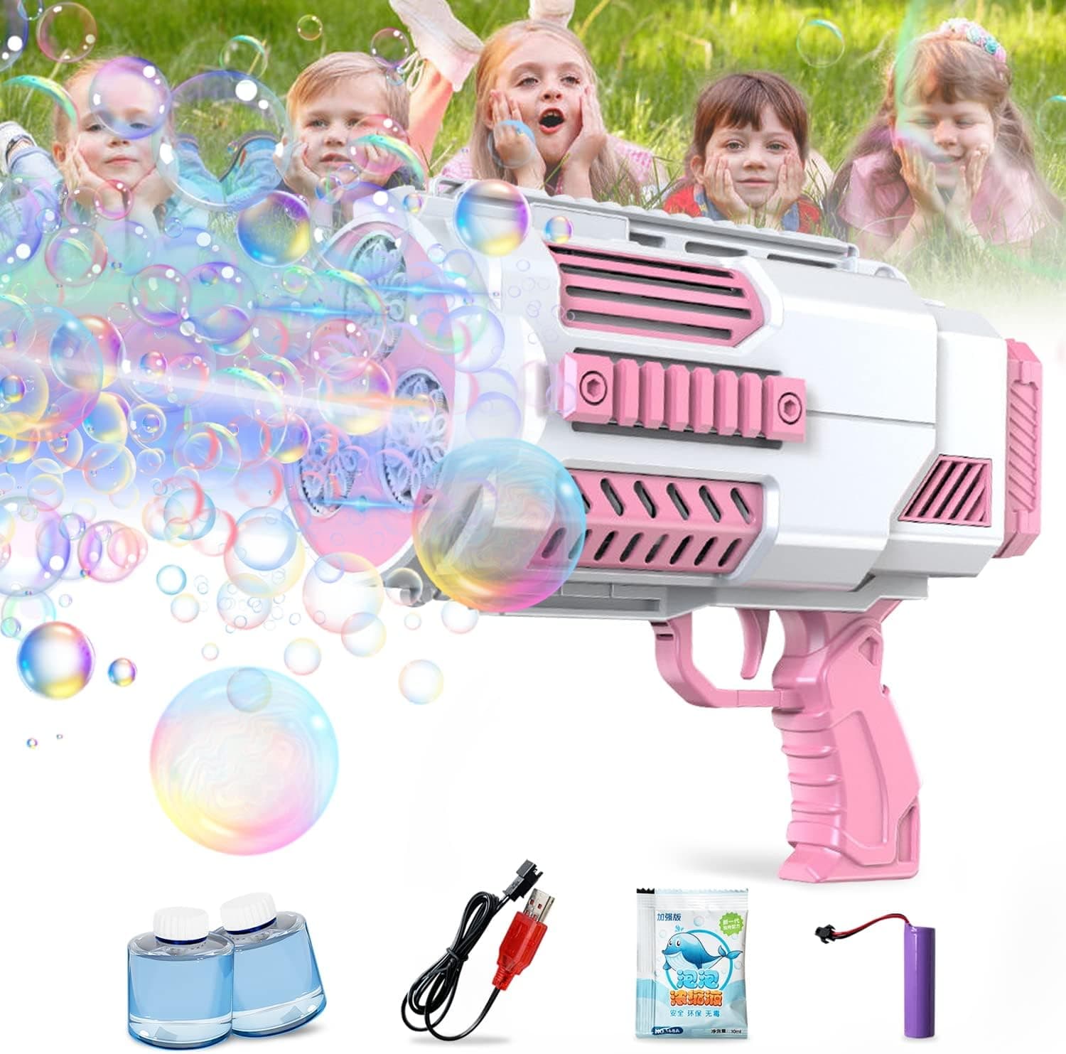 Upgrade Bubble Machine Gun Automatic One Click with Colorful Light Effects Foam Maker Kids Adults Toddlers Outdoor Toys Bubble Wands…