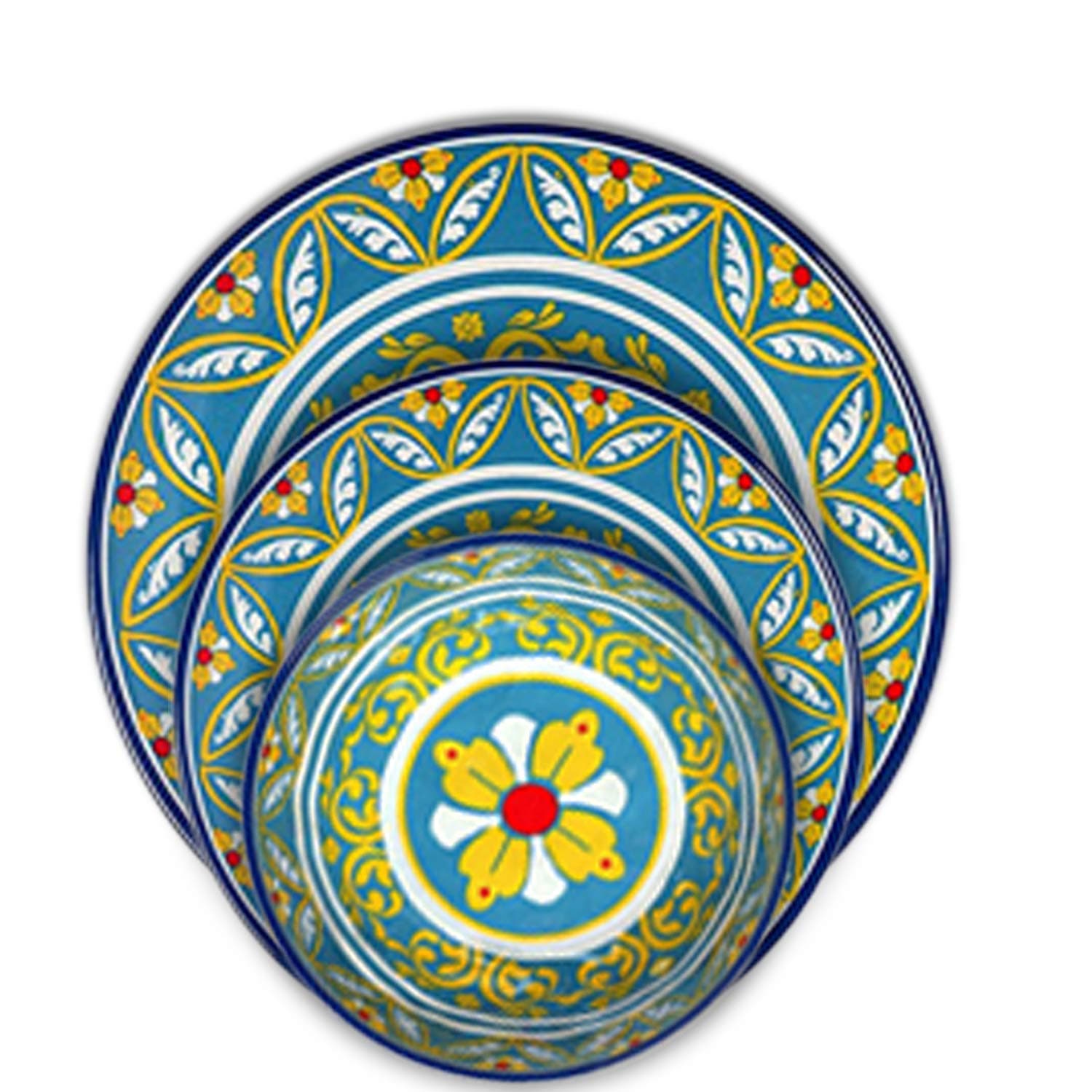 Melange 18-Piece Melamine Dinnerware Set (Tuscany) | Shatter-Proof and Chip-Resistant Melamine Plates and Bowls | Dinner Plate, Salad Plate & Soup Bowl (6 Each), Multicolor (608410088351)