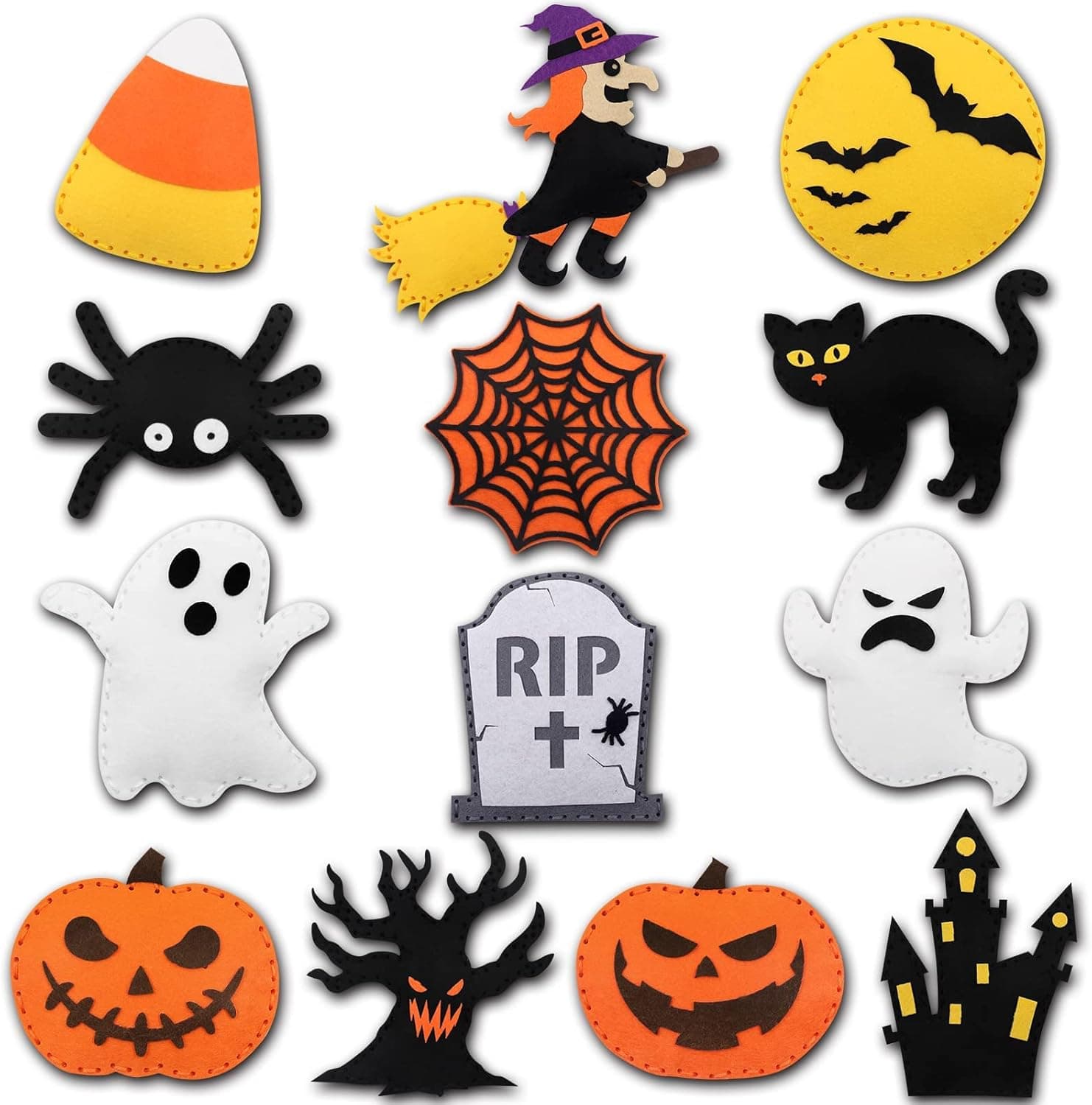 CiyvoLyeen Halloween Sewing Craft Kit Kids DIY Sewing and Crafting Set Halloween Felt Ornaments Stuffed Plush for Girls and Boys Educational Beginners Sewing Set Halloween Activity Gift Supplies
