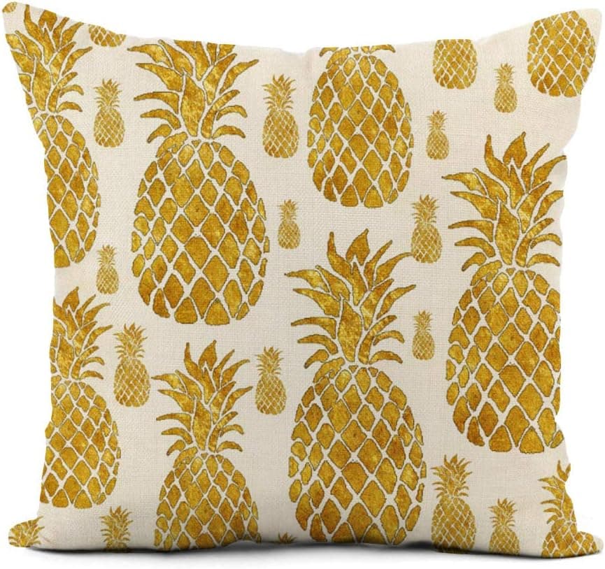 Topyee Throw Pillow Cover 20x20 Inch Pineapple Gold Leaf Look Golden Elegant Tropical Summer Pattern Home Decor Pillowcases Square Pillow Cases Cushion Covers for Sofa Couch Bed