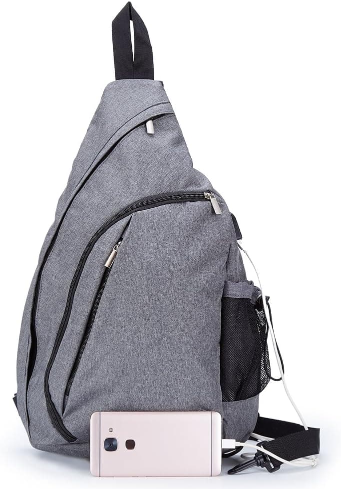 TECHQ Sling Bag - Small Laptop Travel Backpack external USB Charging Port (Grey)