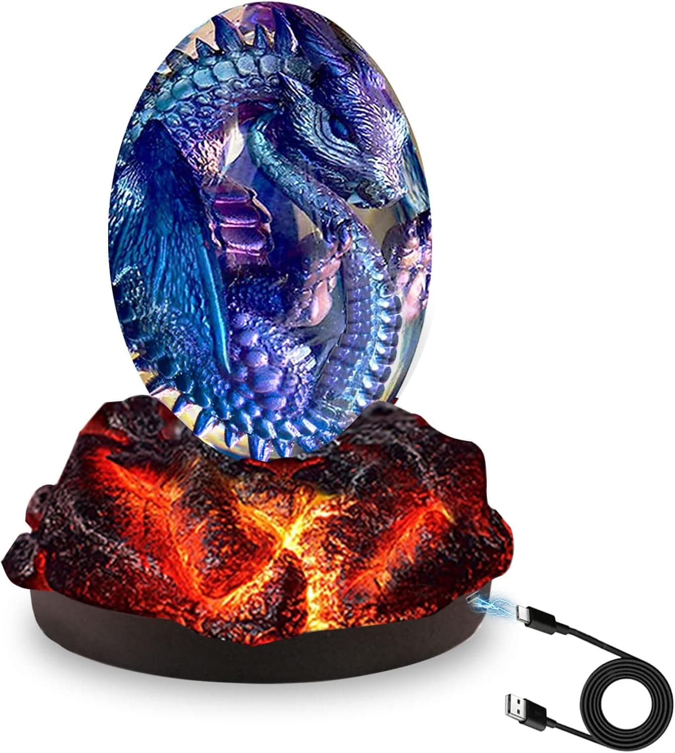 LOWEEY Lava Dragon Eggs with Base Ornaments,Crystal Transparent Dragon Egg Resin,Handmade Sculpture Fire Pocket Dragon Souvenir,Exquisite Unique Dragon Gifts (Purple with Luminous Base)