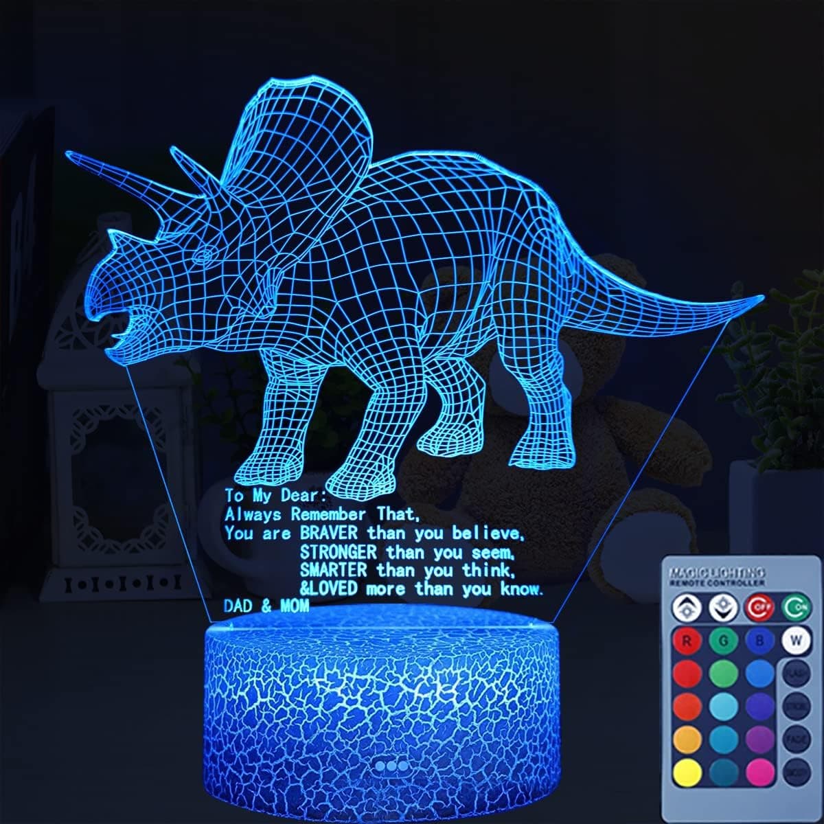 3D Night Light for Kids Dinosaur Pattern with Remote Control & Smart Touch 16 Colors Changing Dimmable 3D Illusion Lamp Nightnight, Gift Toy for Boys or Girls Age 2 3 4 5 6 7 8+ Years Old
