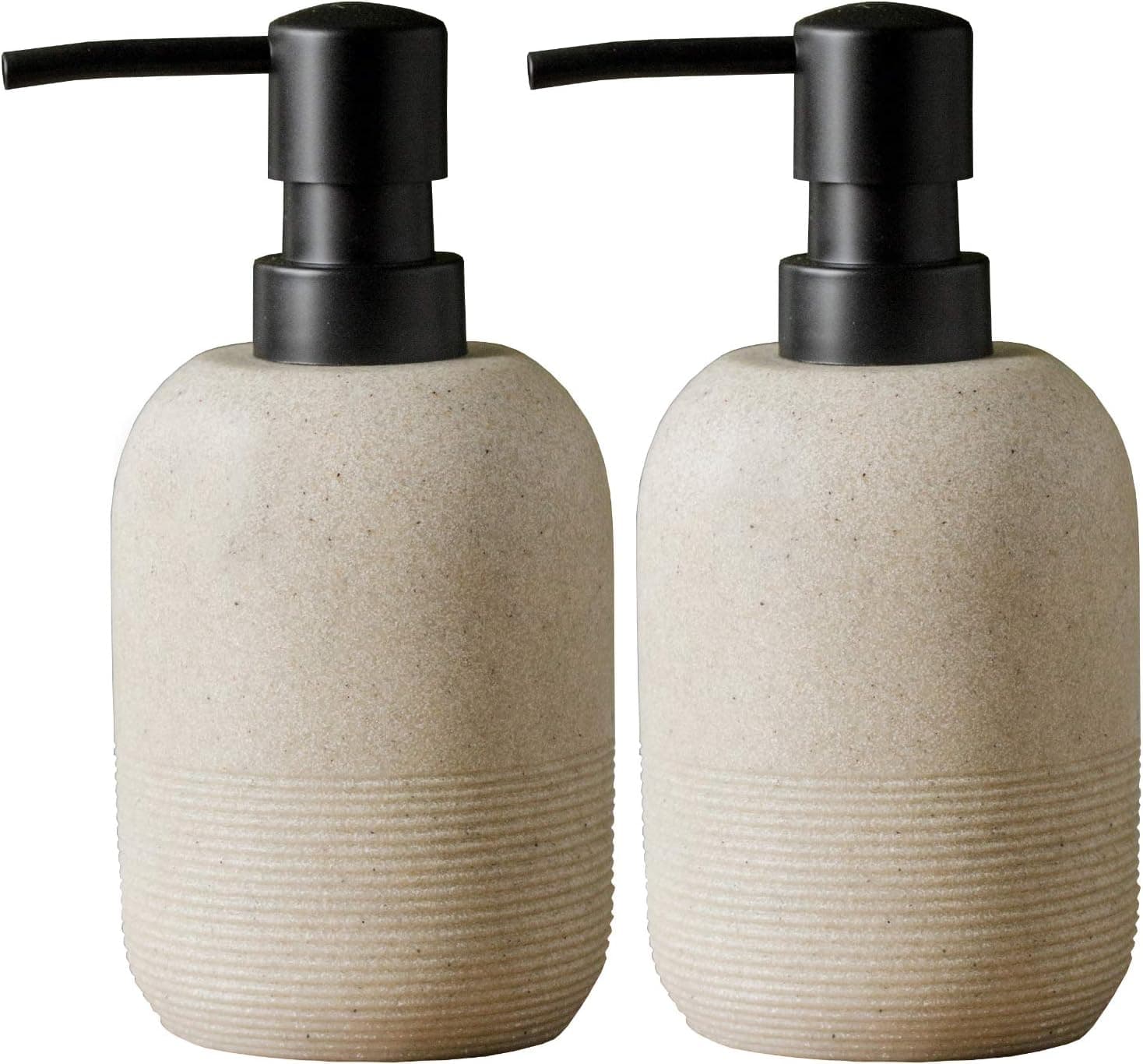 2pcs/Set Beige Soap Dispenser Sets,Resin Hand Soap Lotion Dispenser for Bathroom Countertop,Soap Dispenser for Kitchen Sink-10.6oz.