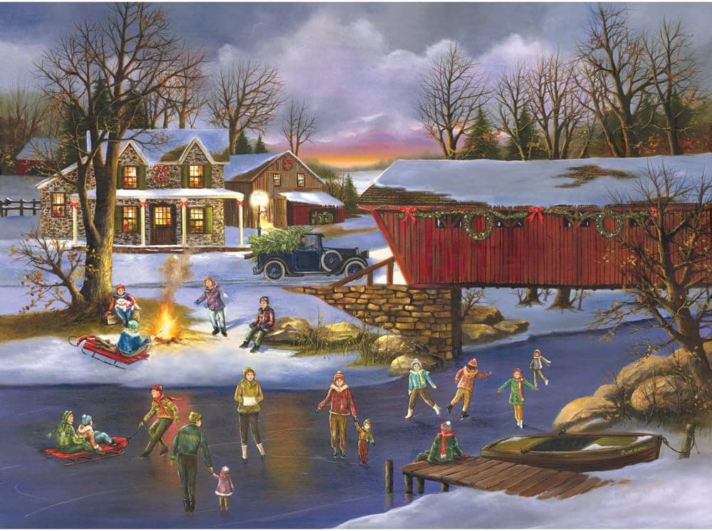 Bits and Pieces - 1000 Piece Jigsaw Puzzle for Adults - an Old Fashioned Christmas - 1000 pc Snowy Winter Holiday Jigsaw by Artist H.Hargrove