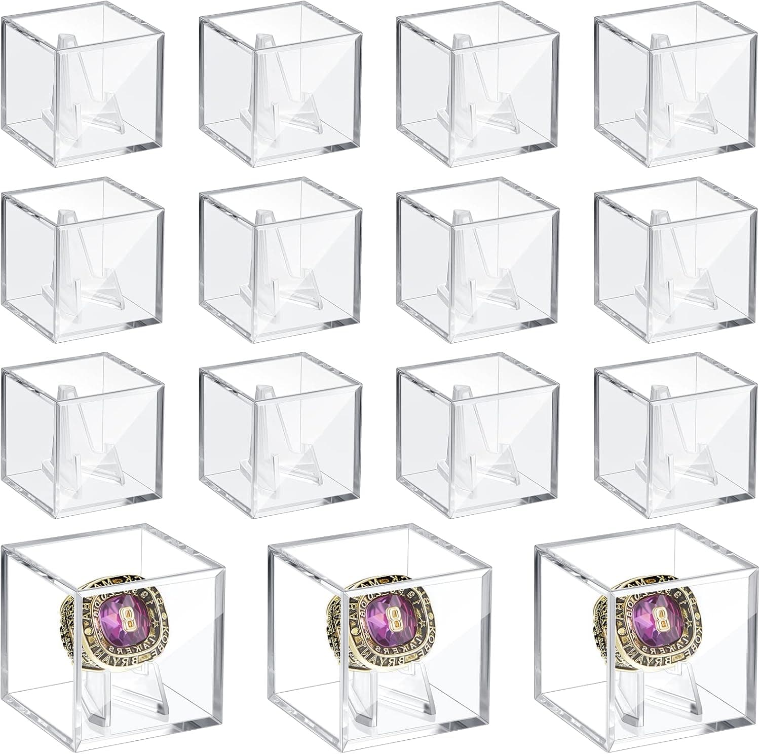 Championship Ring Display Case Clear Acrylic Display Case Mini Acrylic Easel Stands Challenge Coin Holder Acrylic Stands for Display Box and Stand Holder Clear UV Ring Holder, 1.77 Inch Tall (15 Sets)