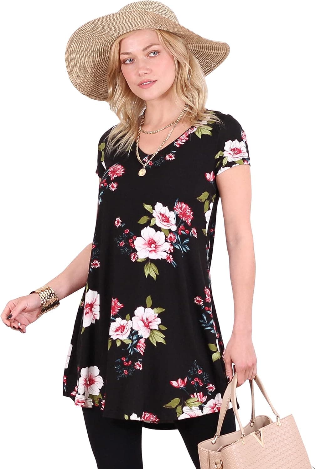 Popana Womens Short Sleeve Summer Tunic Tops to Wear with Leggings Loose Fit Plus Size Made in USA