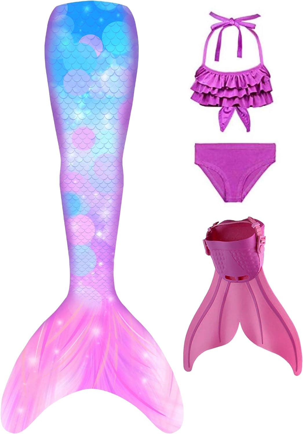 Mermaid Tail Swimsuit with Monofin Girls Boys Swimwear Bikini Set