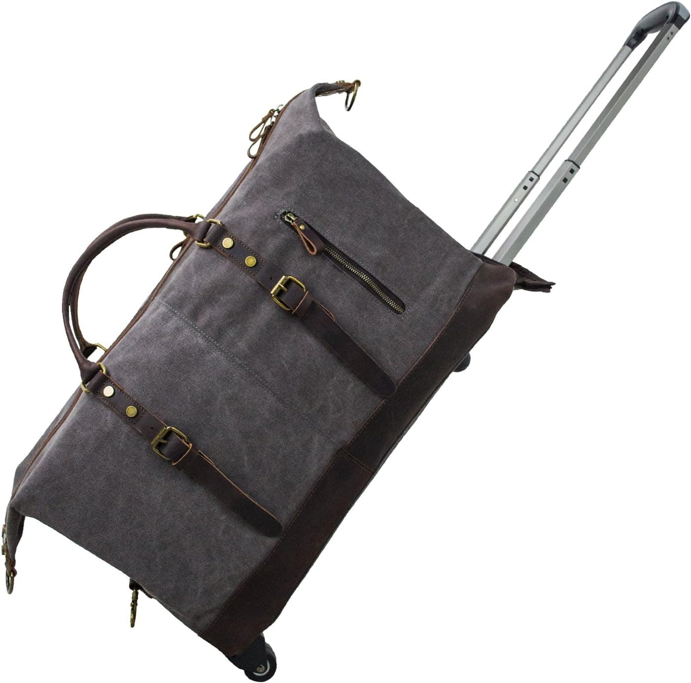 Estarer Rolling Duffel Bag Leather Canvas Wheeled Luggage Travel Tote Bags (Large, Grey-rolling)