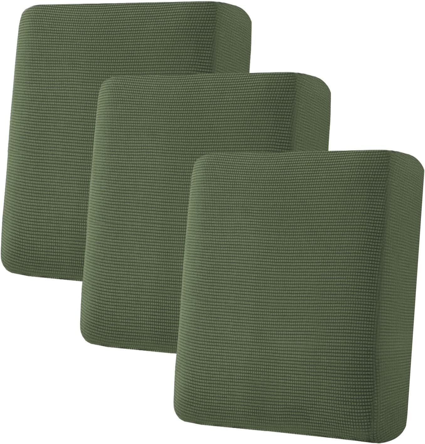 H.VERSAILTEX Super Stretch Individual Seat Cushion Covers Sofa Covers Couch Cushion Covers Slipcover Sets Thick Jacquard Textured Twill Fabric (3 Piece Sofa Cushion Covers, Bronze Green)