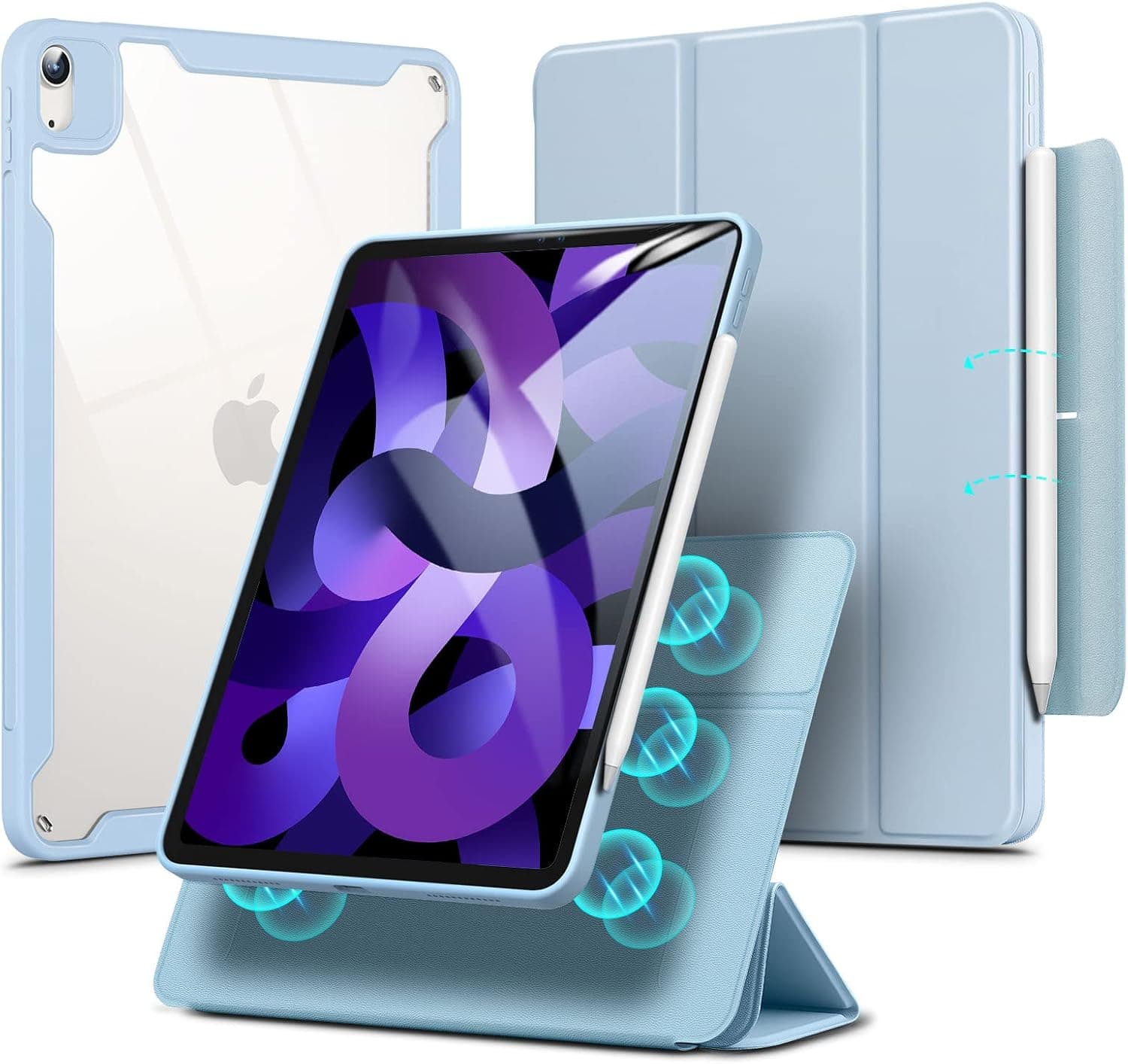 ESR Hybrid for iPad Air 5th Generation Case (2022), iPad Air 4th Generation Case (2020), Detachable Magnetic Cover, Portrait and Landscape Stand, Pencil 2 Support, Rebound 360 Series, Sky Blue