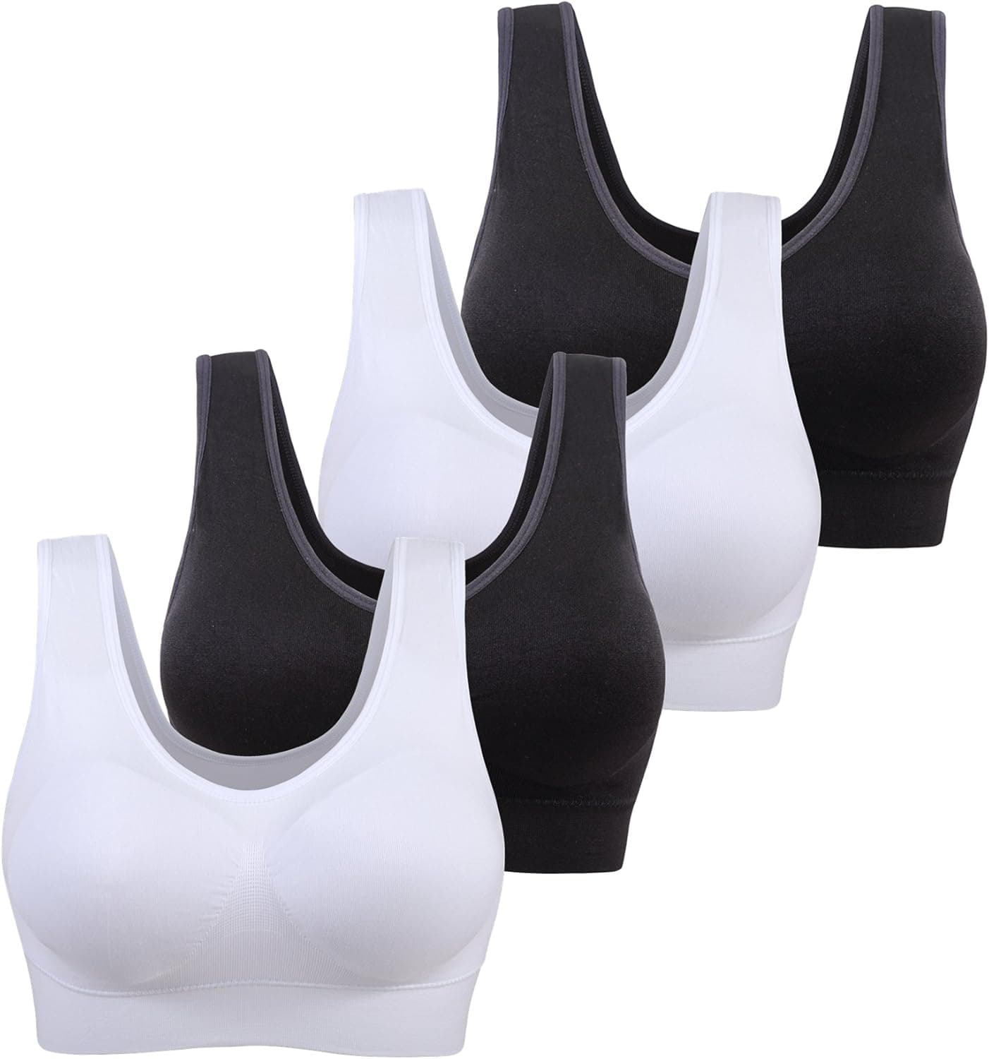 AM CLOTHES 4 Pack Womens Plus Size Padded Wirefree Sleep Bra Large Black White