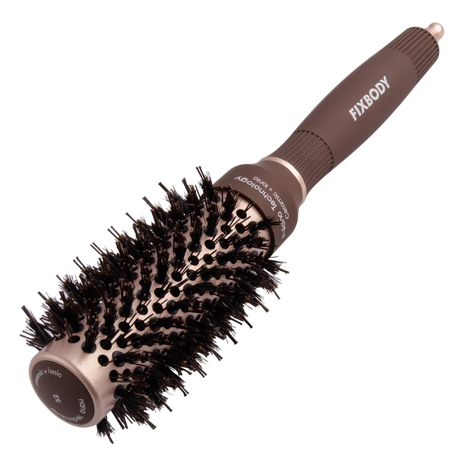 FIXBODY Round Hair Brush with Boar Bristles, Nano Thermal Ceramic, Ionic Tech and Anti-Static, Roller Hairbrush for Blow Drying, Curling, Straightening (2.5 inch, Barrel 1.25 inch)