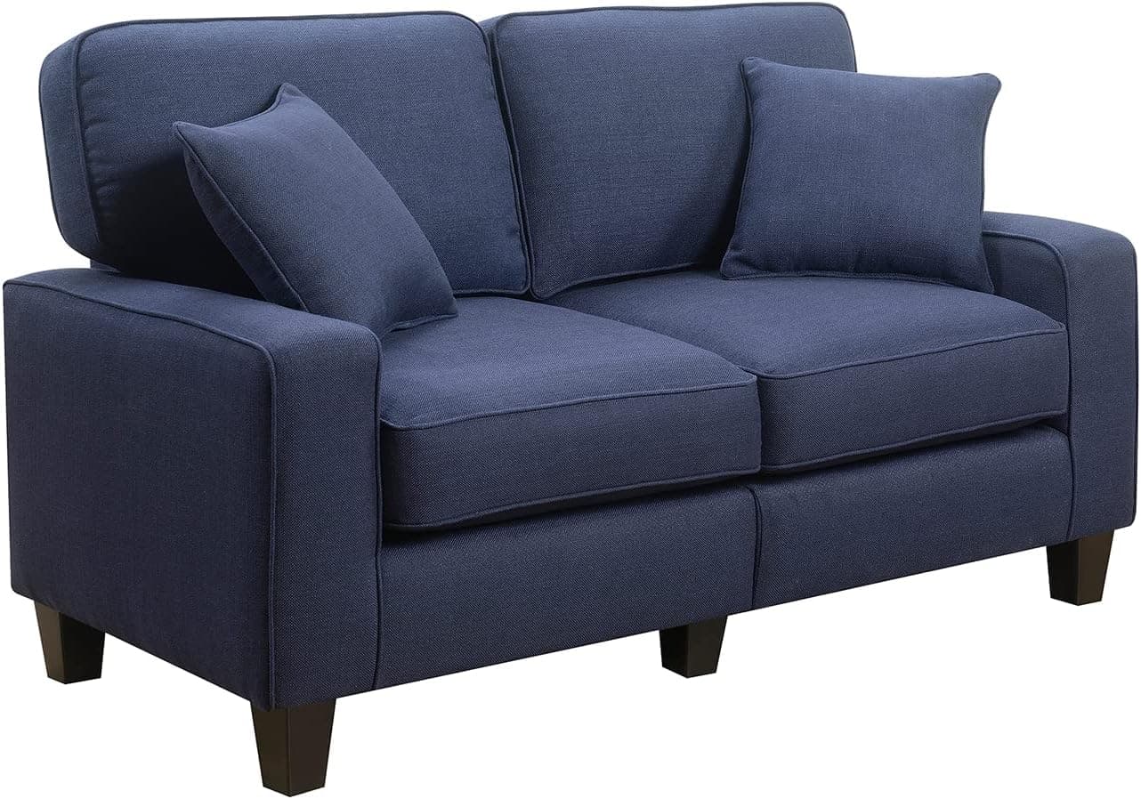 Serta Palisades Upholstered Sofas for Living Room Modern Design Couch, Straight Arms, Soft Fabric Upholstery, Tool-Free Assembly, 61" Loveseat, Navy Blue
