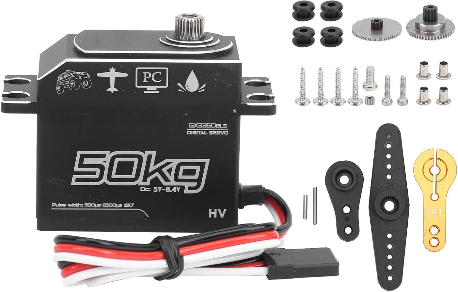 RC Boat Digital Servo,Durable 50KG Waterproof Stainless Steel Gears High Torque Digital Servo RC Upgrade Accessory for 1/10 1/8 RC Boat Car