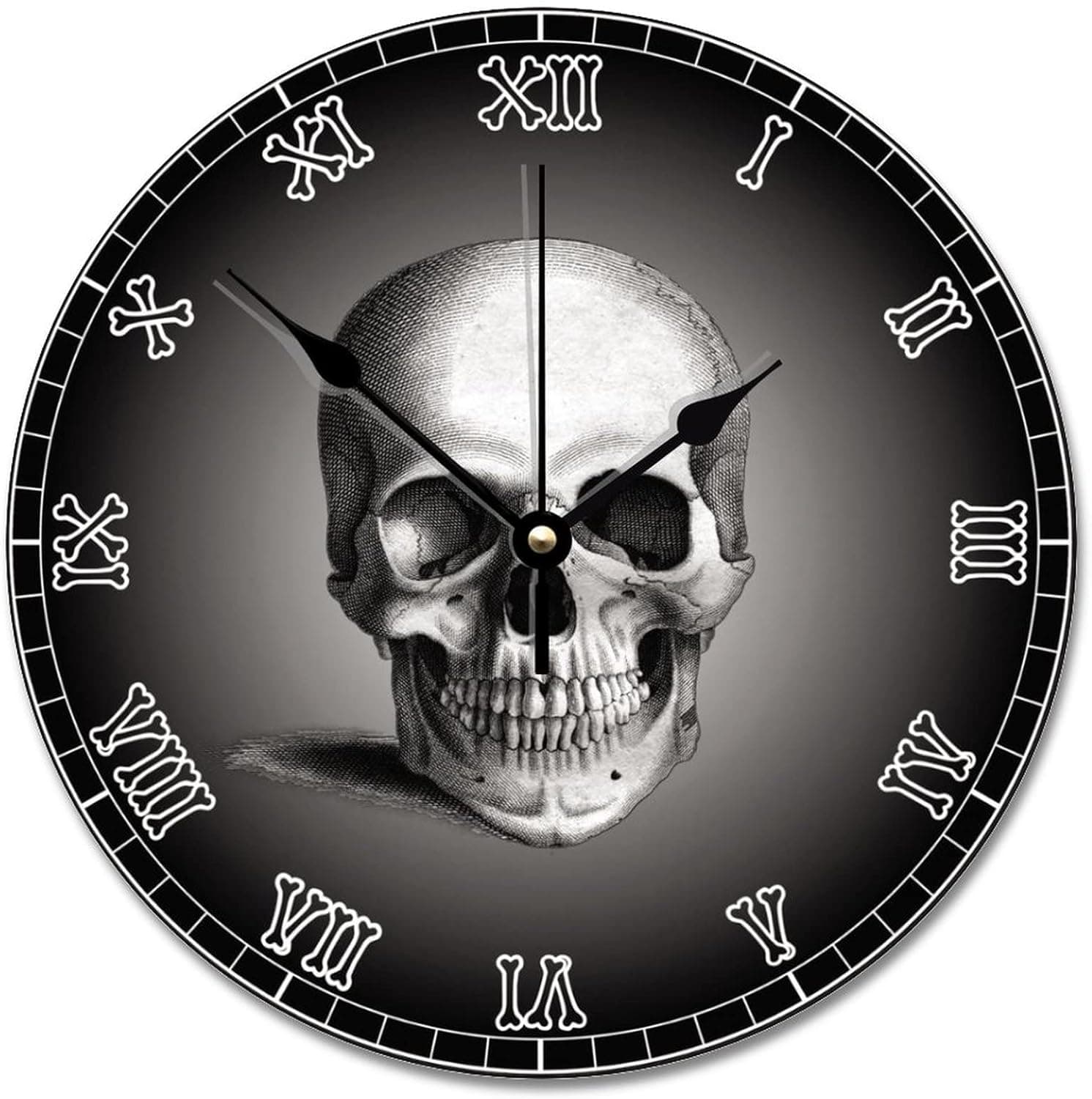 ArogGeld Skull Bones Skeleton Wall Clock 10 Inch Gothic Modern Battery Operated Non-Ticking Vintage Farmhouse Wood Large for Living Room Kitchen Bedroom Decor, Multicolor, (qx554g2fmxfk)