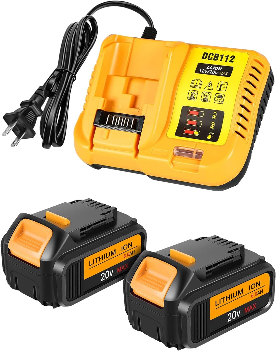 DCB112 Battery Charger Replacement for Dewalt Battery Charger Compatible with Dewalt 12V 20V Max Lithium BatteryDCB120 DCB127 DCB112 DCB115 DCB118 DCB107 DCB105 DCB102(2 Batteries Included)