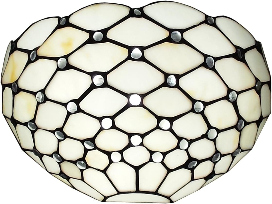 Tiffany Style Wall Lamp White Jeweled 1 Light Stained Glass White Yellow Stains Vintage Antique for Bedroom Living Room 12" Wide 6" Tall Gift AM1097WL12 Amora Lighting