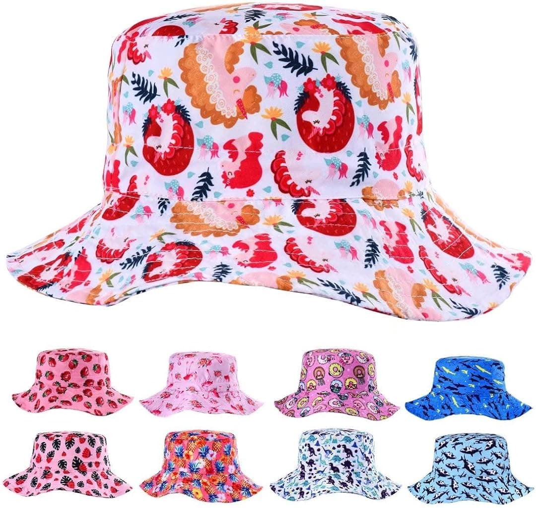 Beach Kids Sun Hat Protection Wide Brim Summer Bucket Hats Cute Fishing Hats for Girls Boys