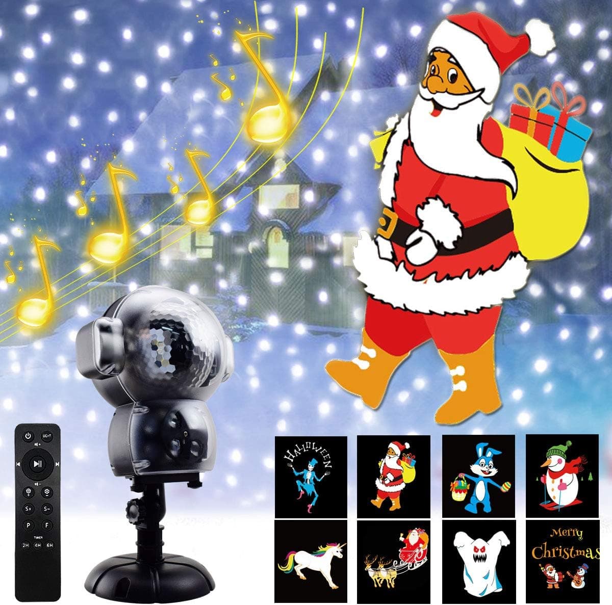 Christmas Projector Lights Outdoor Snowfall Animation Music Projection Lamp Waterproof Remote Control Holiday Projector Indoor Party Birthday Wedding Holiday Decorations