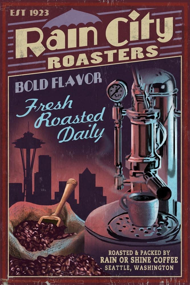 Seattle, Washington, Coffee Roasters Vintage Sign (9x12 Wall Art Print, Home Decor)