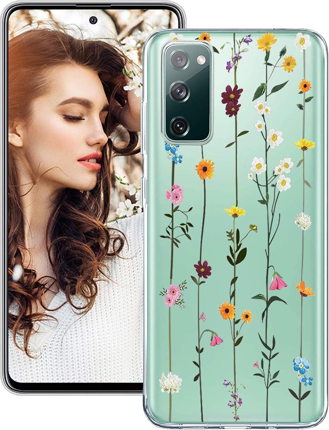 Galaxy S20 Fe 5G Case Compatible with Samsung Galaxy S20 Fe Case Clear Slim Pink Floral Glitter Silicone Galaxy S20 Fe Phone Case for Girls Women Waterproof TPU Gel Back Cover for Samsung S20 Fe 6.5