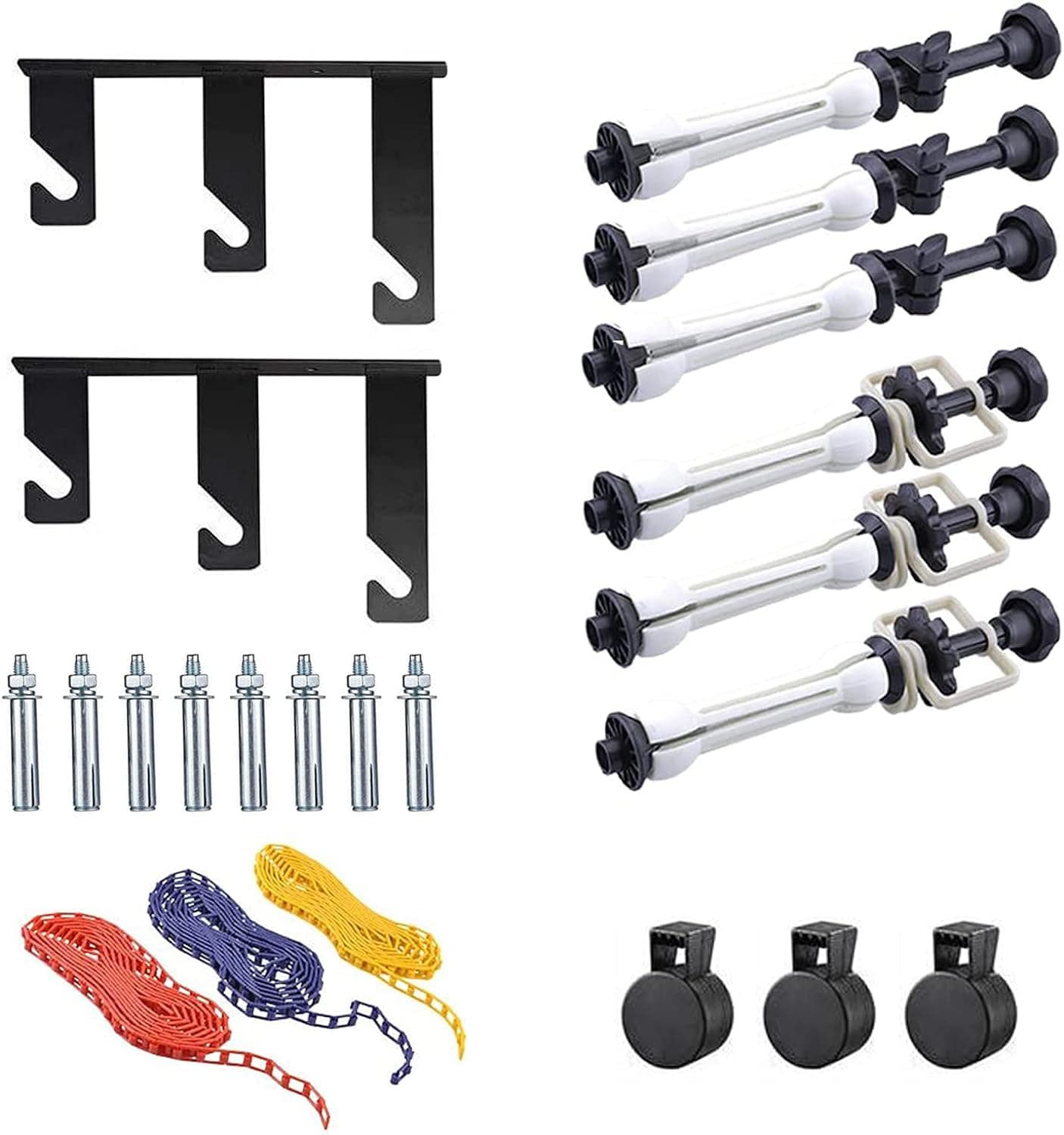 Photography Backdrop Wall Mount 3 Roller Support System, Manual Photo Background Ceiling Holder, Including 2 Tri-fold Hooks, 6 Expand Bars, 3 Chains, for Home Studio Live Stream Game Video